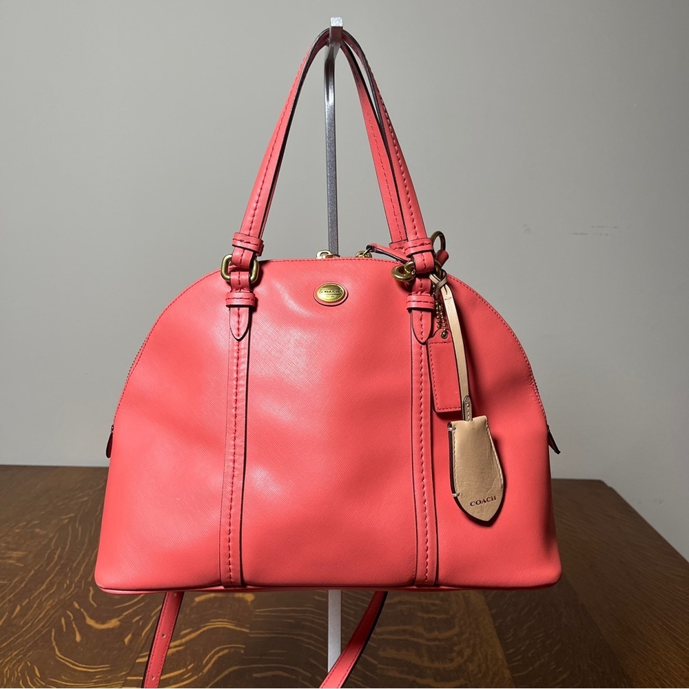 Coach Peyton  Coral Pink Dome Top Handle Satchel with Gold Accent Crossbody